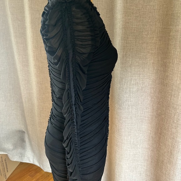 NBD - Las Olas Long Sleeve Mini Dress in Black Elegant Black Ruched Dress - Picture 4 of 7